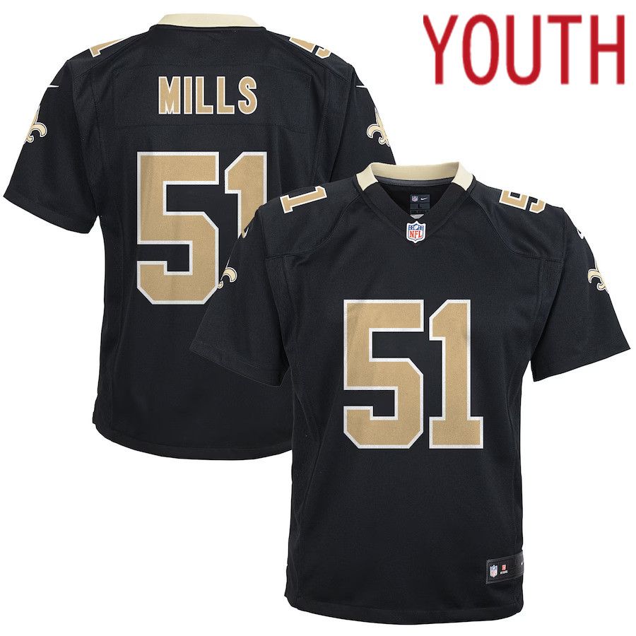 Youth New Orleans Saints 51 Sam Mills Nike Black Retired Game NFL Jersey